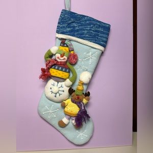 Home interiors and gifts vintage Snowman and Elk plush Christmas Stocking